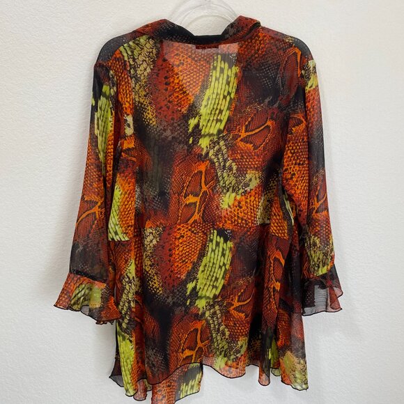Beverly Drive Orange Neon Green Snake Print Chiffon Tunic - Picture 6 of 7